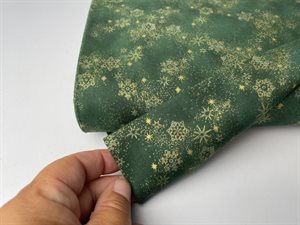 Patchwork stof - dyb grøn med guld stjerner